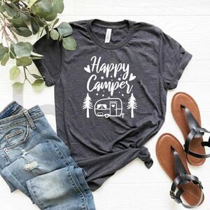 Happy Camper 🌲 Camping Hiking Outdoors Soft Graphic Tee Shirt
